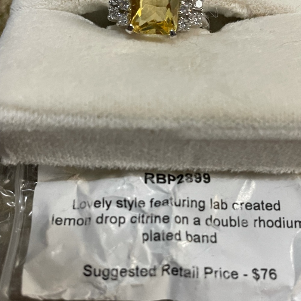 Lab created lemon drop citrine dbl rhodium plated